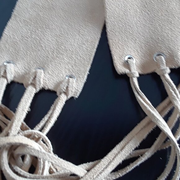 Soft Suede Wide Boho Hip Tie Belt With Fringes - Picture 2 of 8